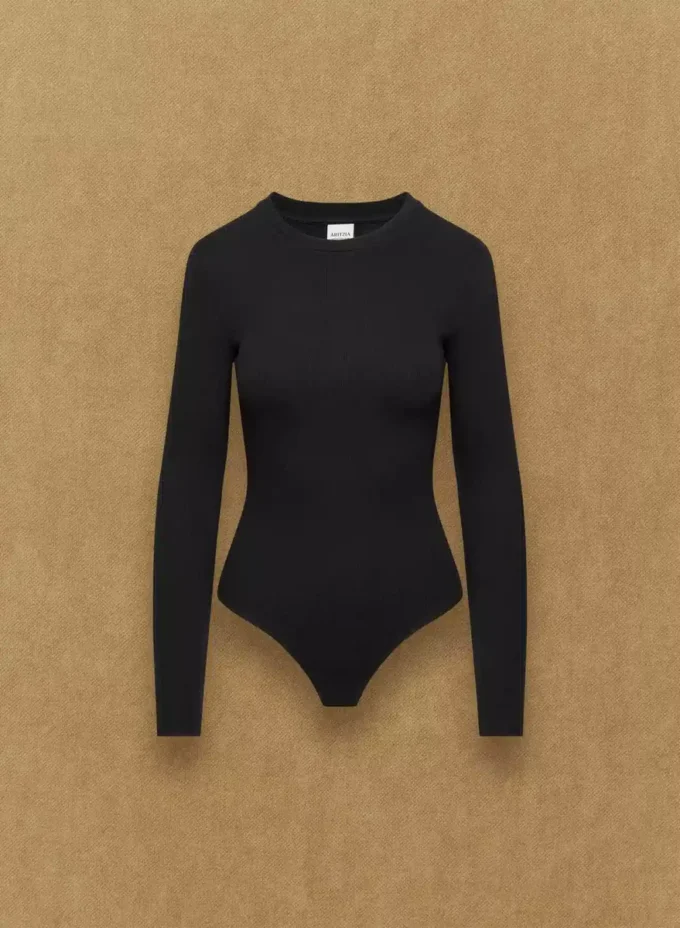 Body à col rond en coton côtelé extensible