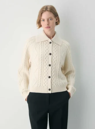 Cardigan à col en laine mérinos Heritage Knit
