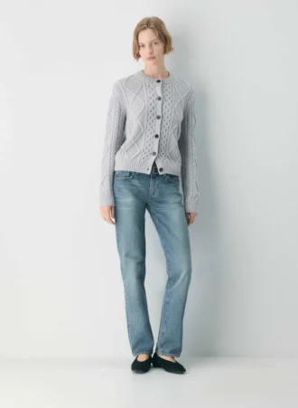 Cardigan à col rond en laine mérinos Heritage Knit