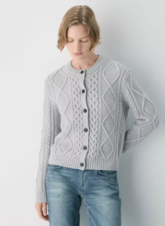 Cardigan à col rond en laine mérinos Heritage Knit