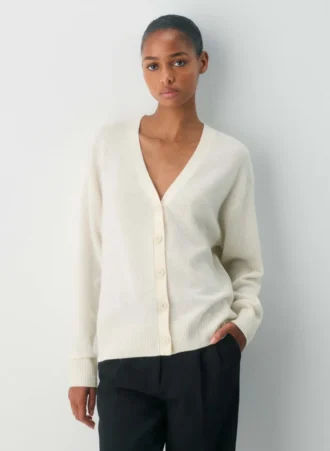 Cardigan décontracté à col en V en cachemire Feather