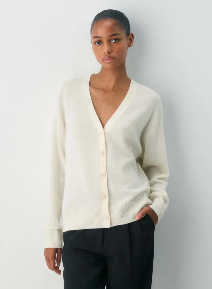 Cardigan décontracté à col en V en cachemire Feather