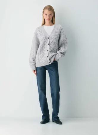 Cardigan en laine mérinos à col en V Heritage Knit