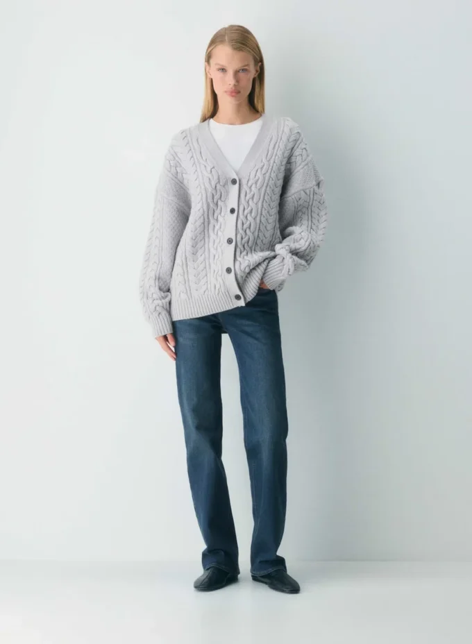 Cardigan en laine mérinos à col en V Heritage Knit