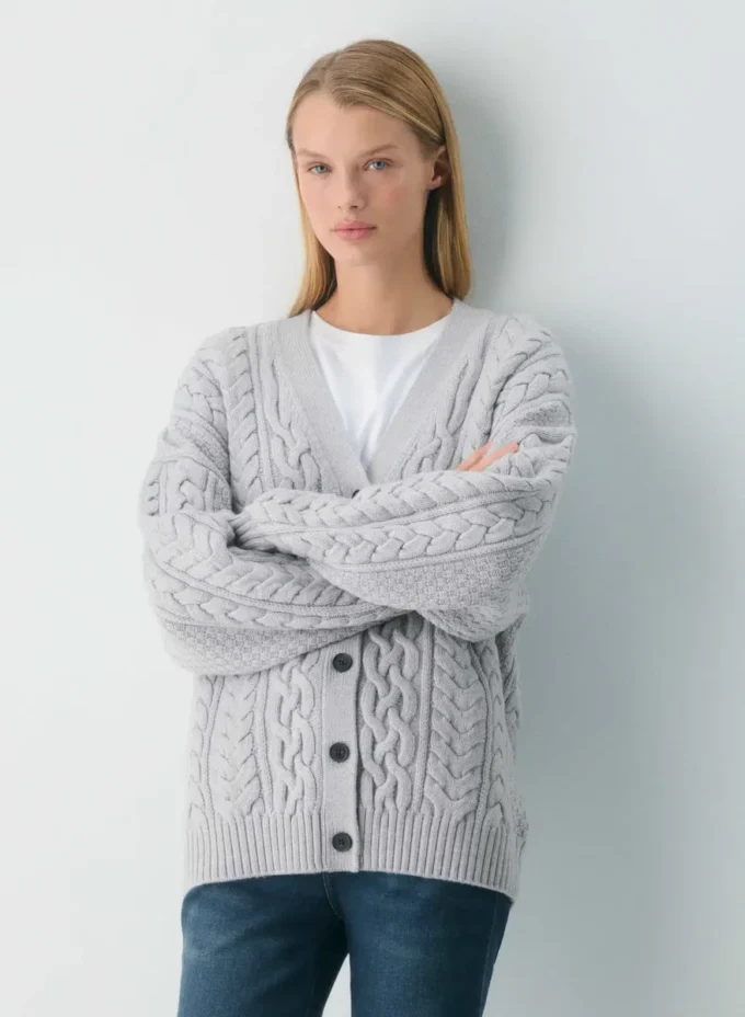 Cardigan en laine mérinos à col en V Heritage Knit