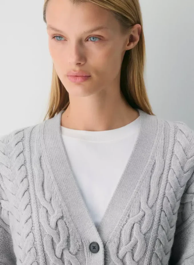 Cardigan en laine mérinos à col en V Heritage Knit