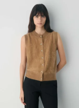 Cardigan sans manches en cachemire brossé