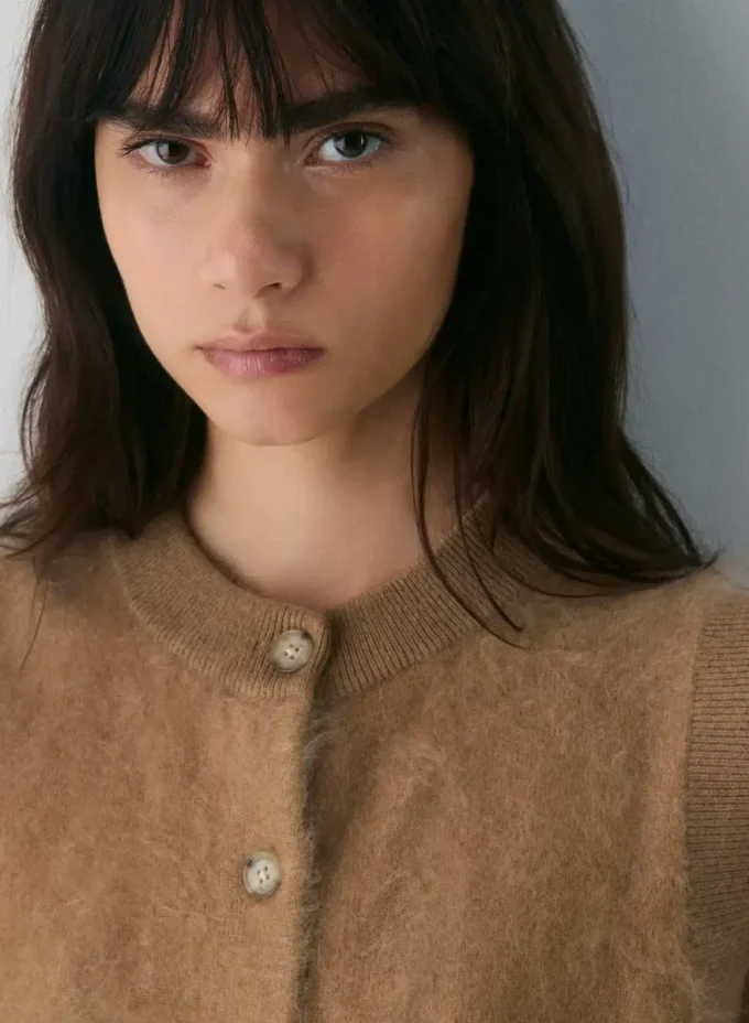 Cardigan sans manches en cachemire brossé