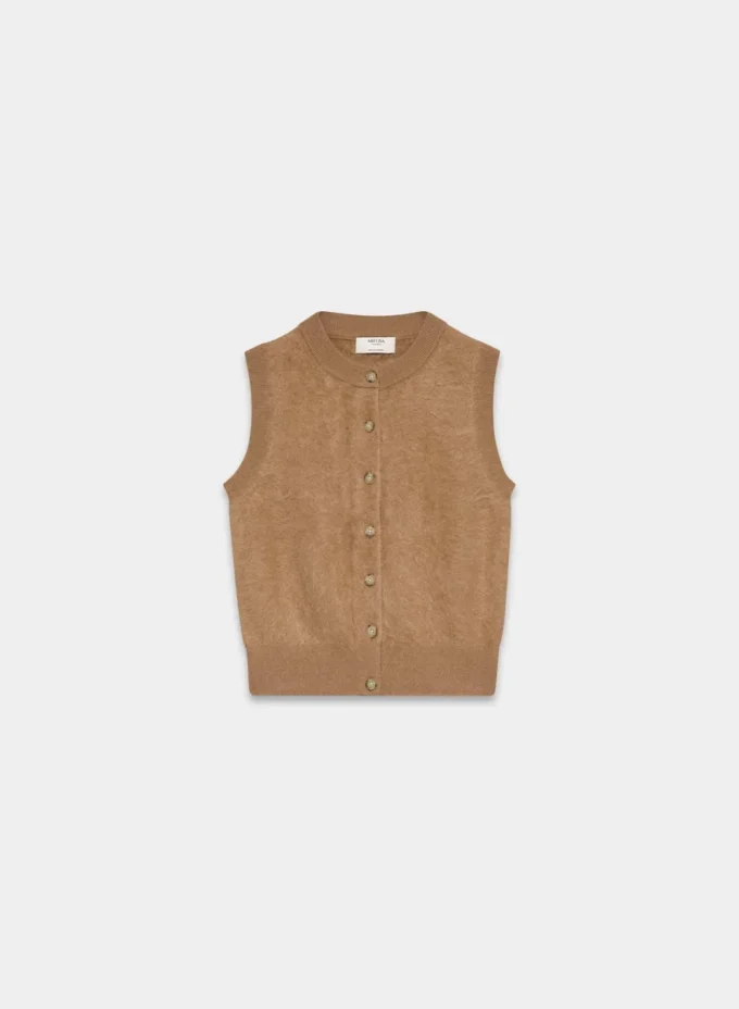 Cardigan sans manches en cachemire brossé