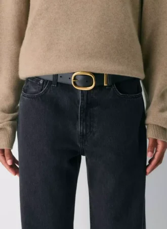 Ceinture large en cuir lisse et laiton massif