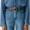Ceinture large en cuir lisse et laiton massif