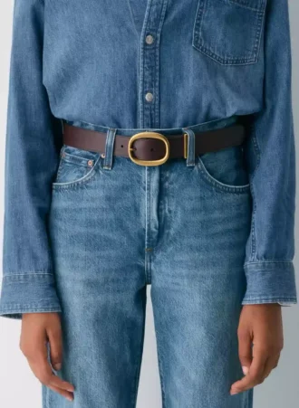 Ceinture large en cuir lisse et laiton massif