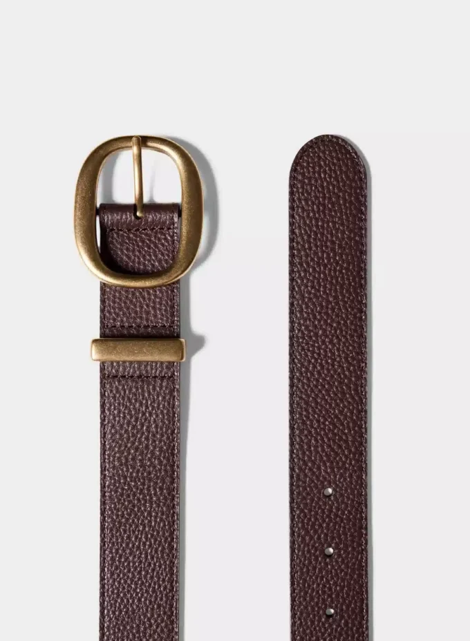 Ceinture large en cuir lisse et laiton massif