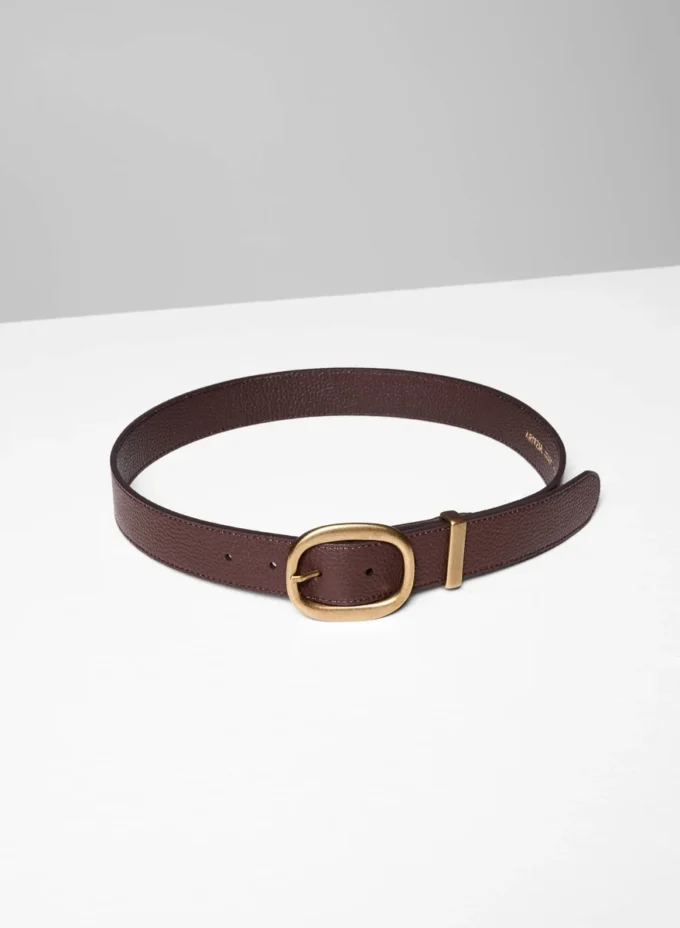Ceinture large en cuir lisse et laiton massif