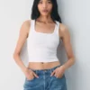 Débardeur à encolure carrée et taille ajustée en coton côtelé extensible HomeStretch™