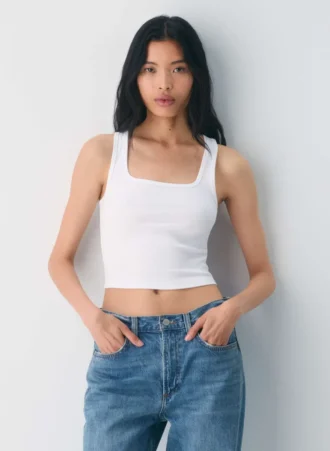 Débardeur à encolure carrée et taille ajustée en coton côtelé extensible HomeStretch™