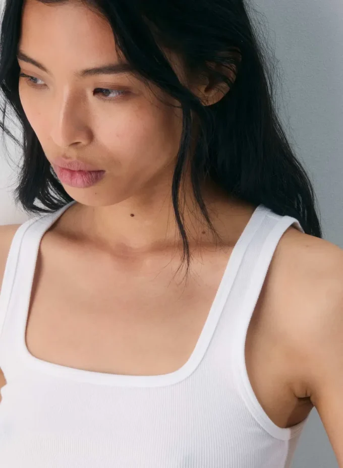 Débardeur à encolure carrée et taille ajustée en coton côtelé extensible HomeStretch™