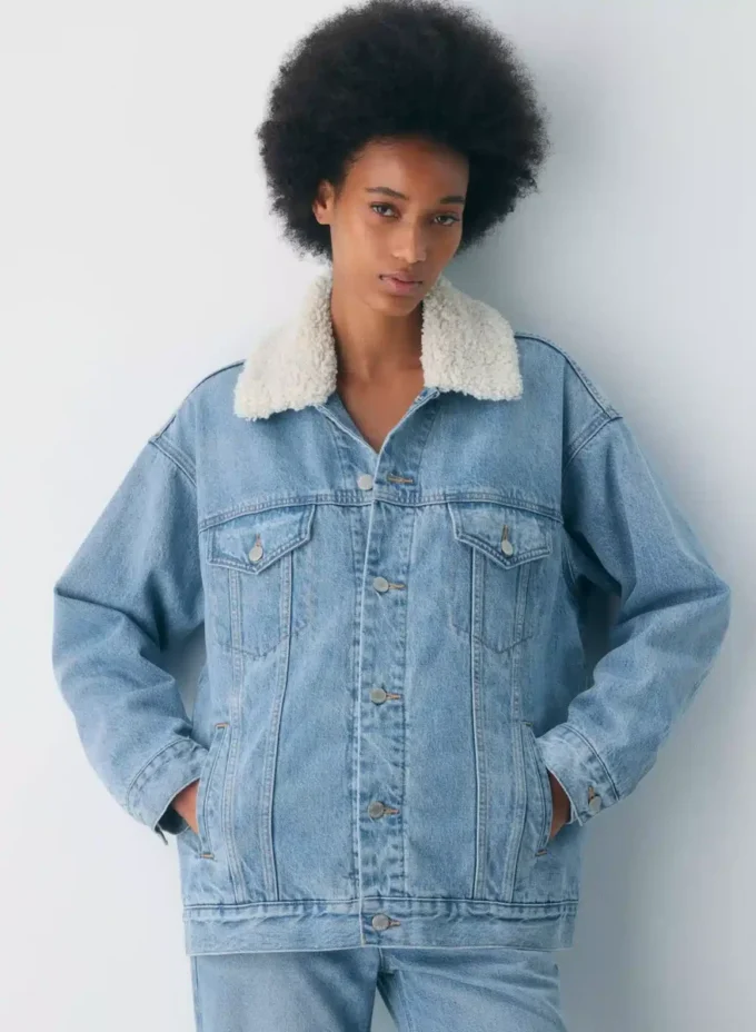 Denim Forum Veste en denim sherpa vintage des années 90