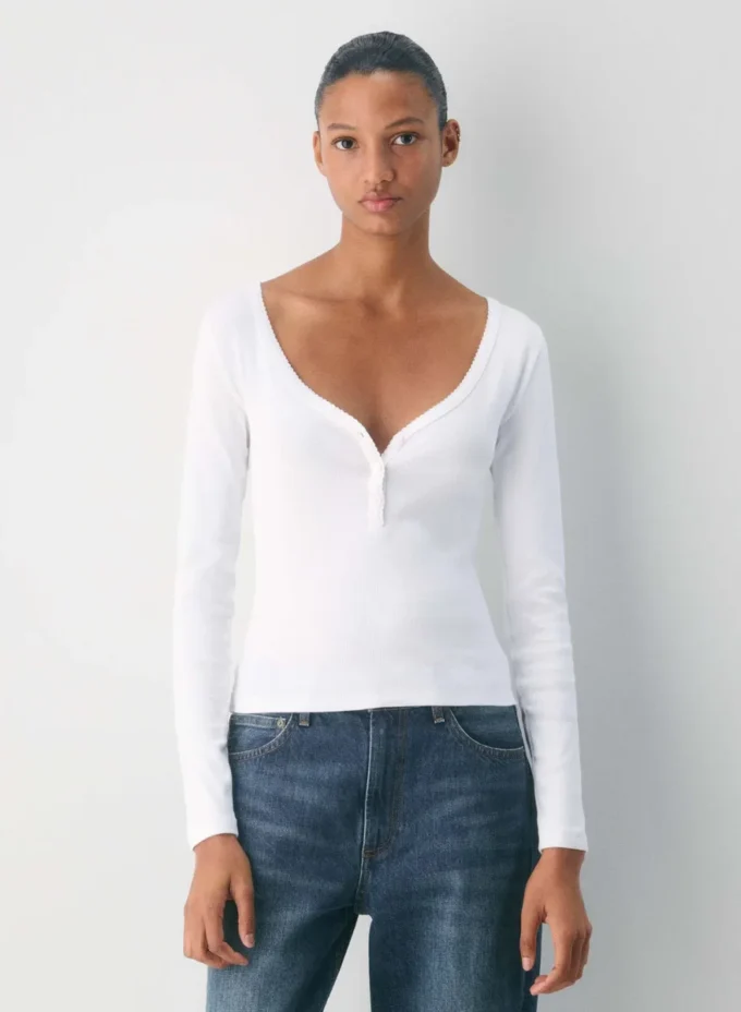 HomeStretch™ Rib Lace Henley Longsleeve