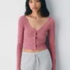 HomeStretch™ Rib V-Neck Waist Button-Up