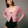 HomeStretch™ Rib V-Neck Waist Button-Up