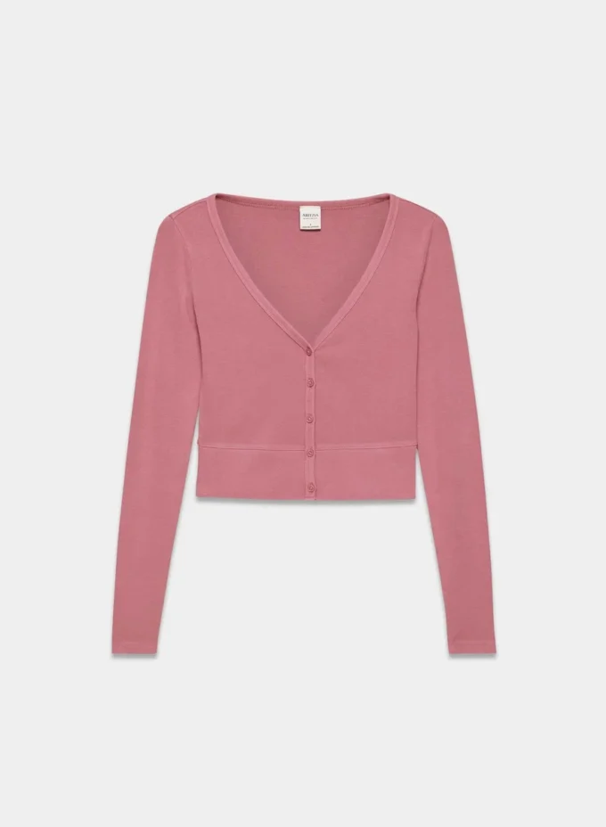 HomeStretch™ Rib V-Neck Waist Button-Up