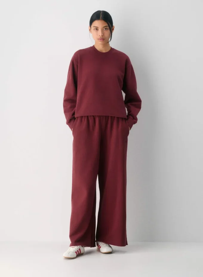 Pantalon palazzo oversize en molleton confortable à taille basse