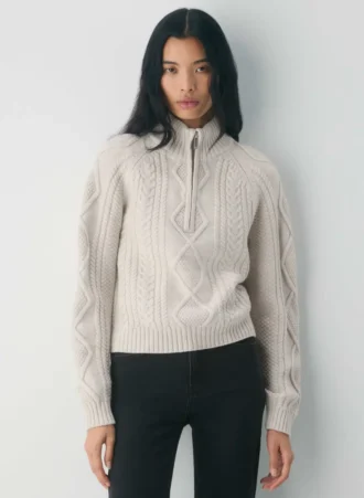 Pull à capuche et fermeture éclair 1/4 en laine mérinos Heritage