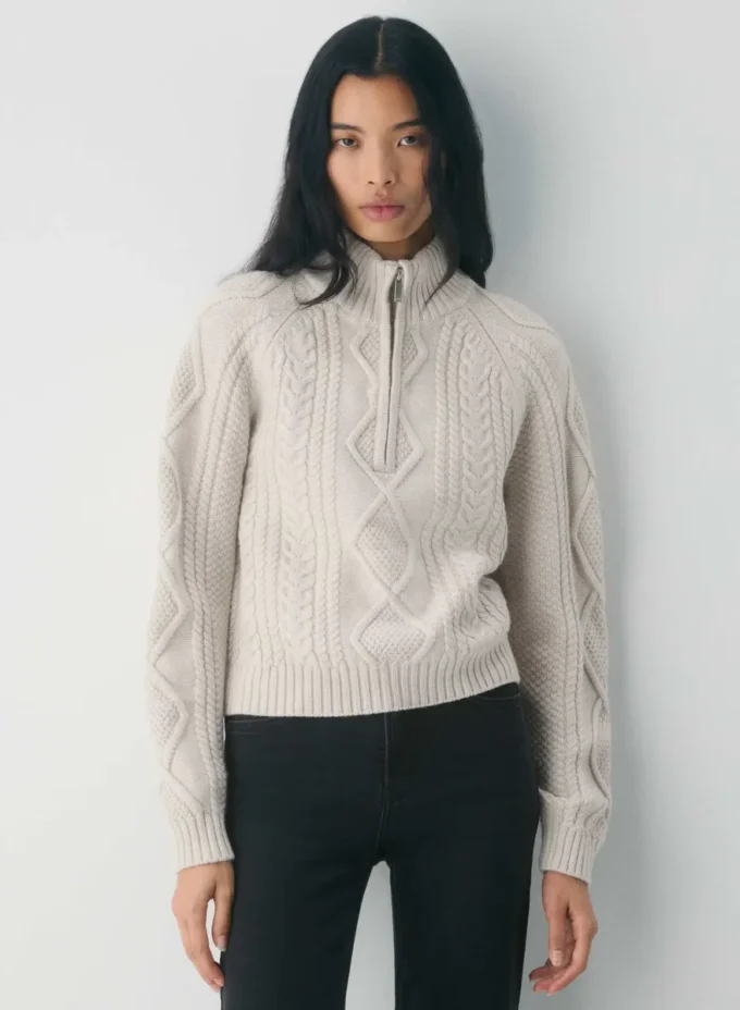 Pull à capuche et fermeture éclair 1/4 en laine mérinos Heritage
