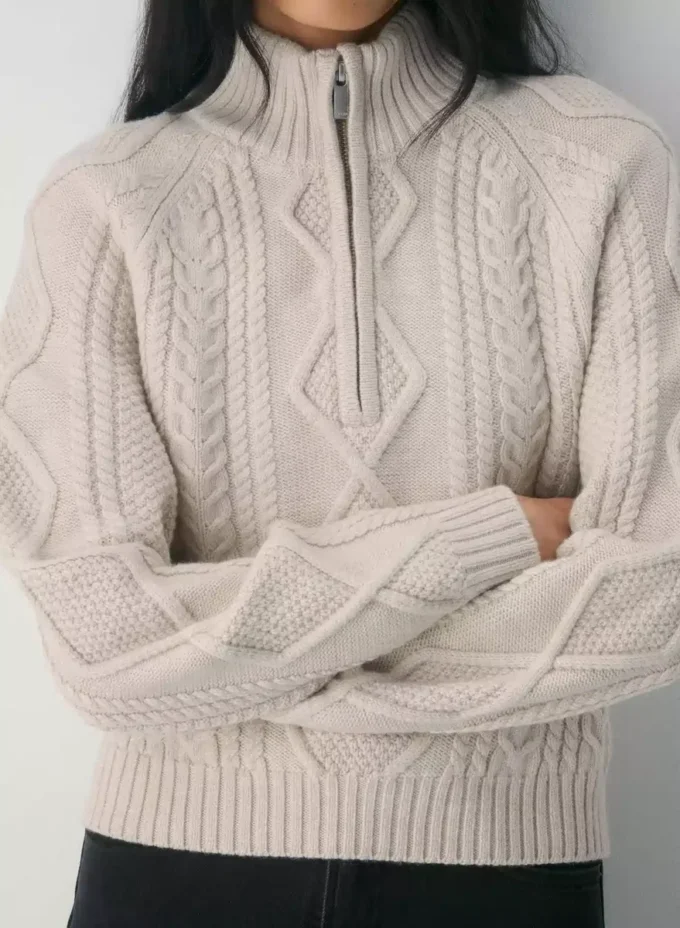 Pull à capuche et fermeture éclair 1/4 en laine mérinos Heritage