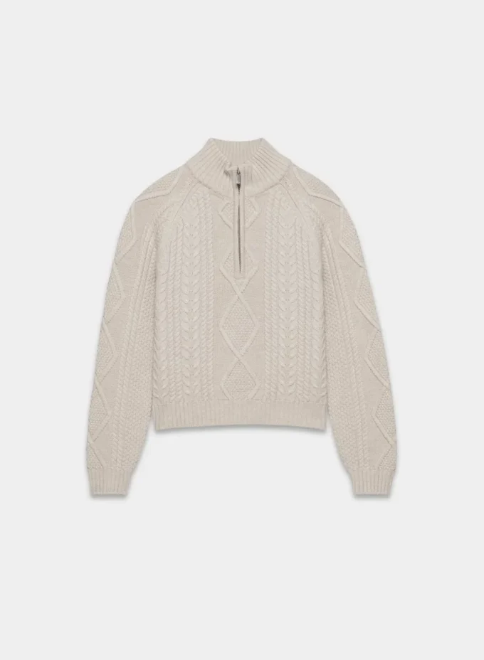 Pull à capuche et fermeture éclair 1/4 en laine mérinos Heritage