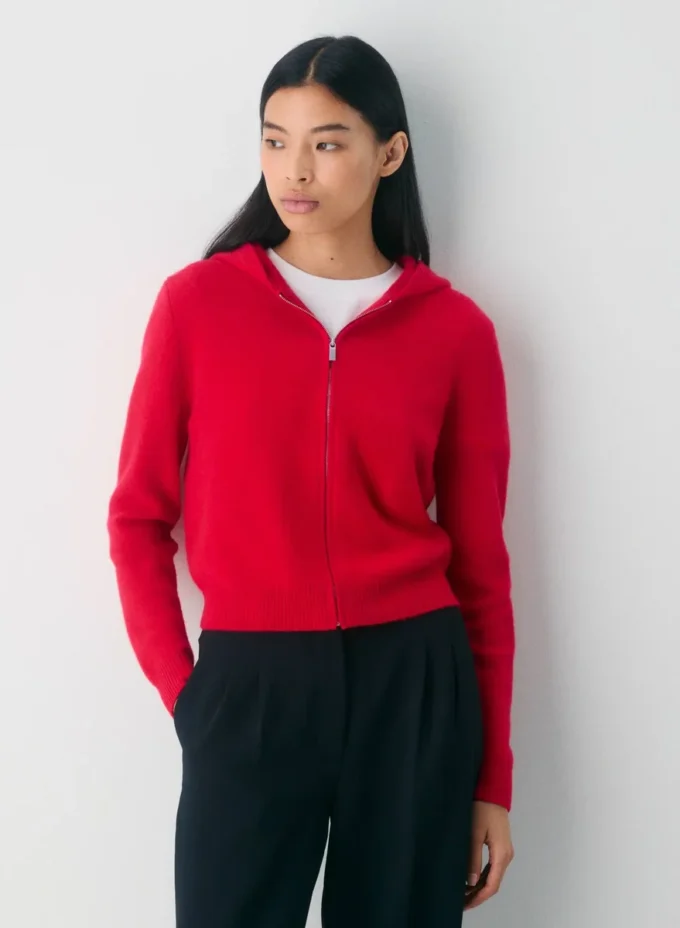 Pull à capuche zippé en cachemire essentiel