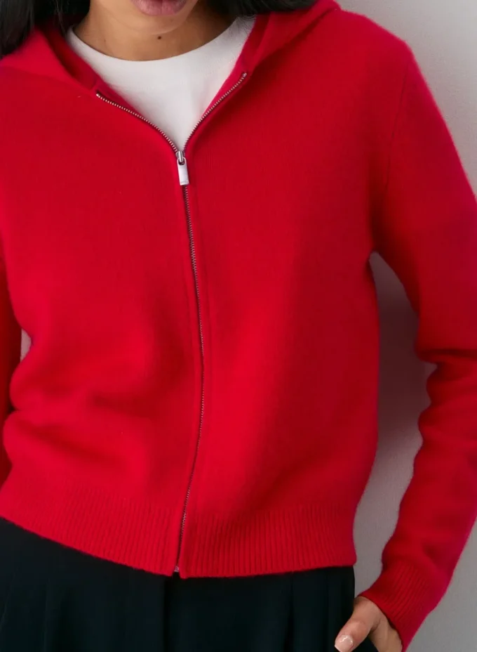 Pull à capuche zippé en cachemire essentiel