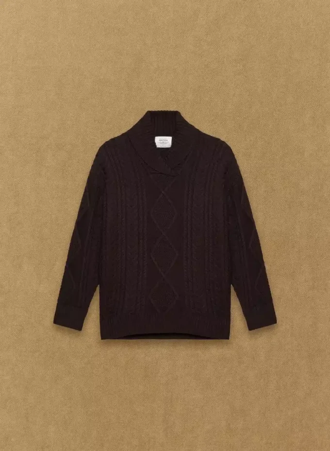 Pull à col châle en laine mérinos Heritage Knit 100 % extra-fine