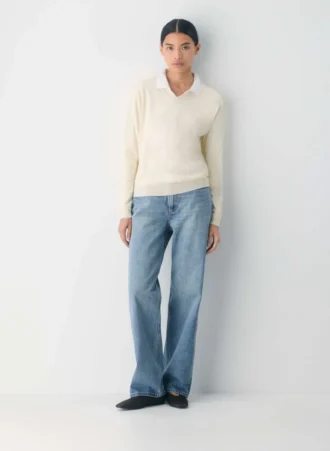 Pull à col en V en laine mérinos Bare