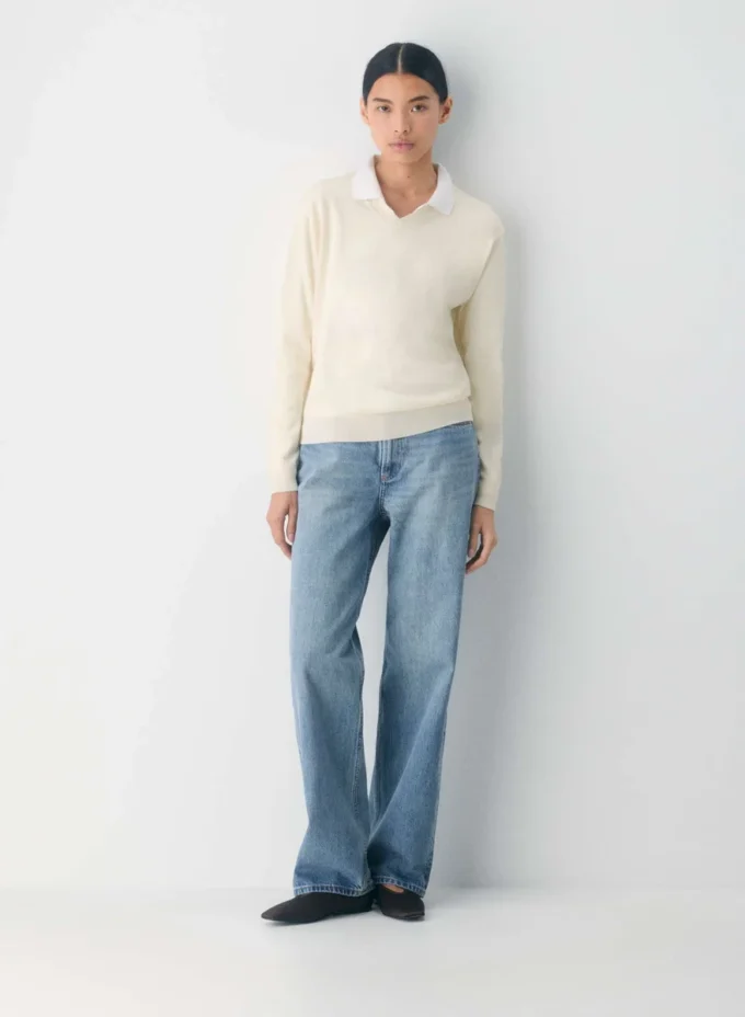 Pull à col en V en laine mérinos Bare