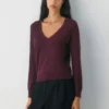 Pull à col en V profond en laine mérinos fine