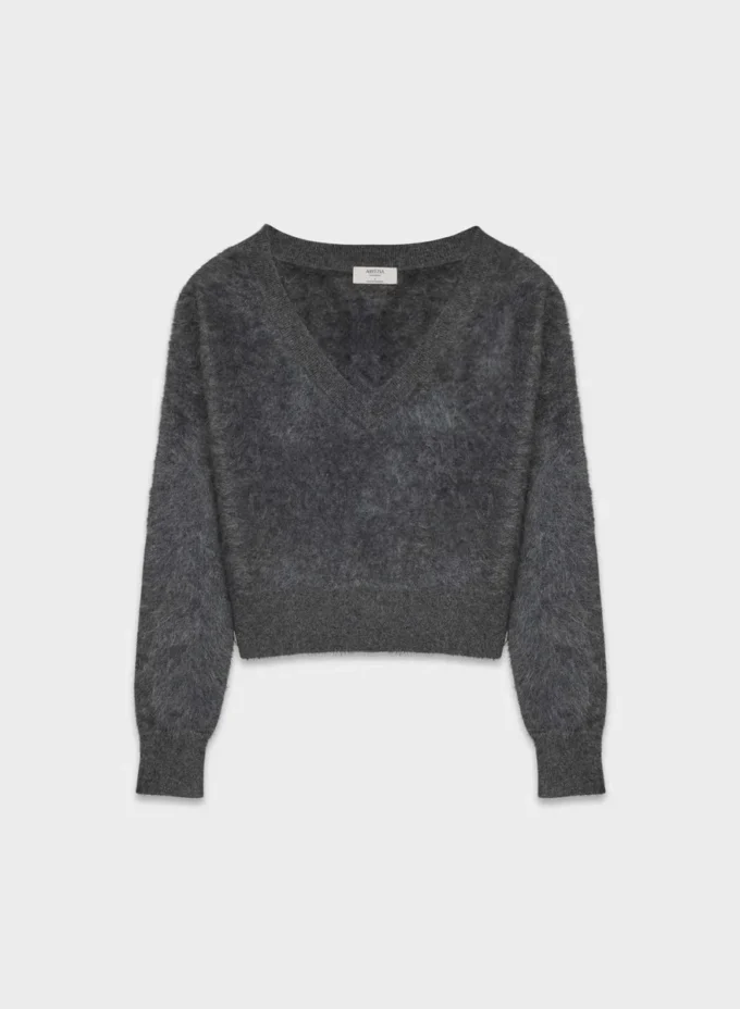 Pull à col en V rétréci en cachemire brossé
