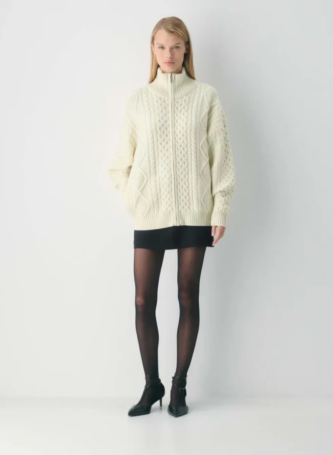 Pull à col montant et fermeture éclair en laine mérinos Heritage Knit
