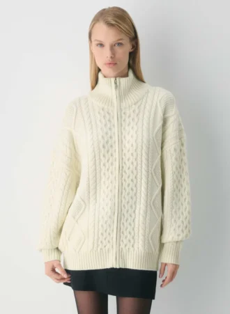Pull à col montant et fermeture éclair en laine mérinos Heritage Knit