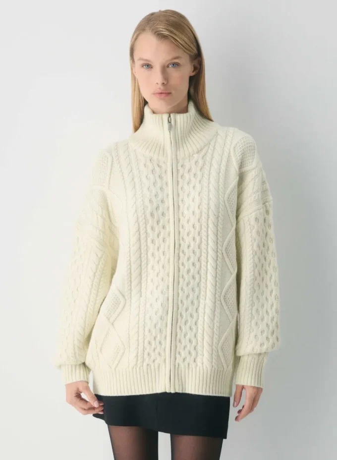 Pull à col montant et fermeture éclair en laine mérinos Heritage Knit