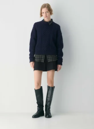 Pull en laine mérinos à col rond et coupe longue Heritage Knit