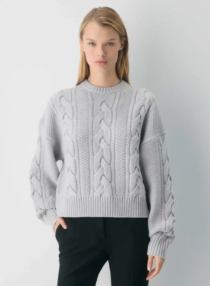 Pull en laine mérinos à col rond et coupe longue Heritage Knit