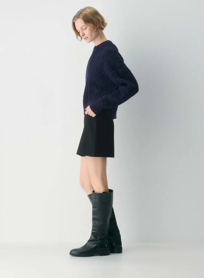 Pull en laine mérinos à col rond et coupe longue Heritage Knit