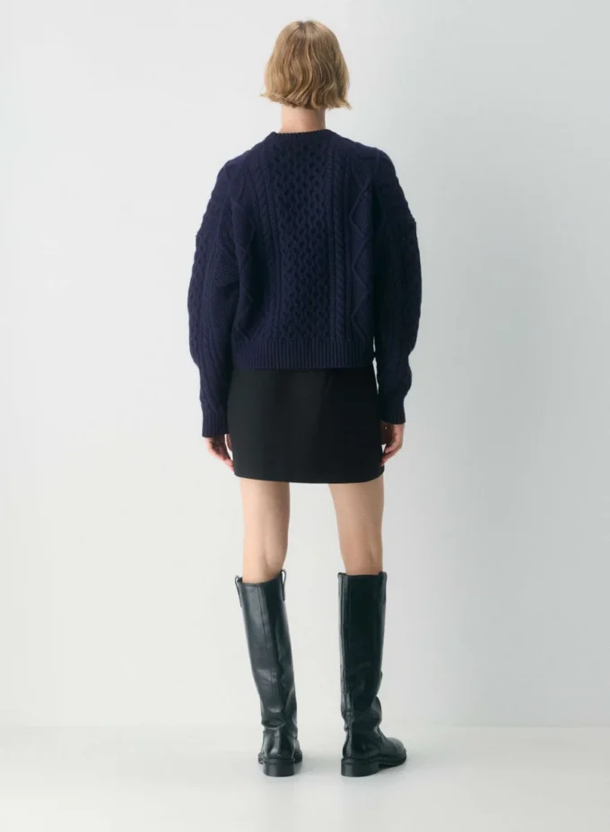 Pull en laine mérinos à col rond et coupe longue Heritage Knit