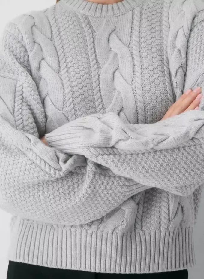 Pull en laine mérinos à col rond et coupe longue Heritage Knit