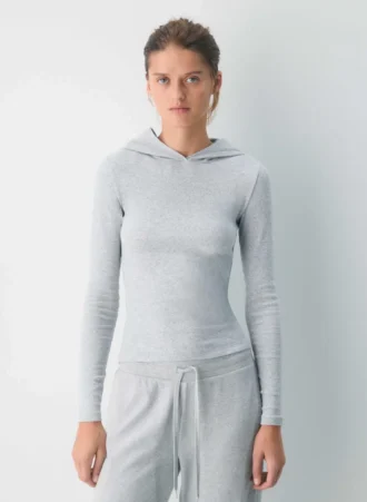 Sweat à capuche en coton côtelé extensible