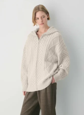 Sweat à capuche zippé en laine mérinos Heritage Knit