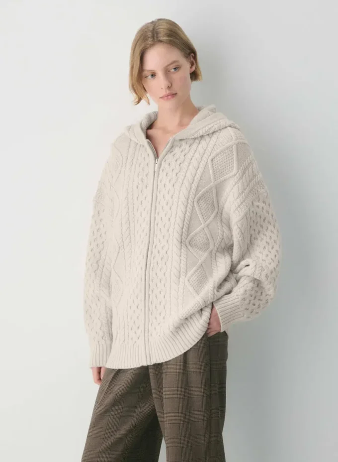 Sweat à capuche zippé en laine mérinos Heritage Knit