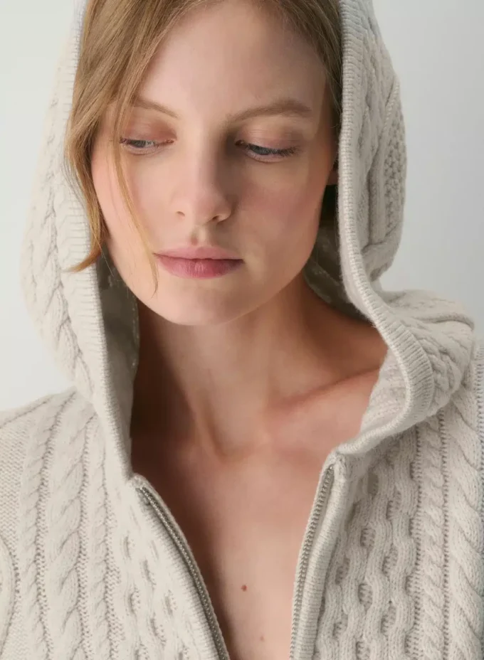 Sweat à capuche zippé en laine mérinos Heritage Knit
